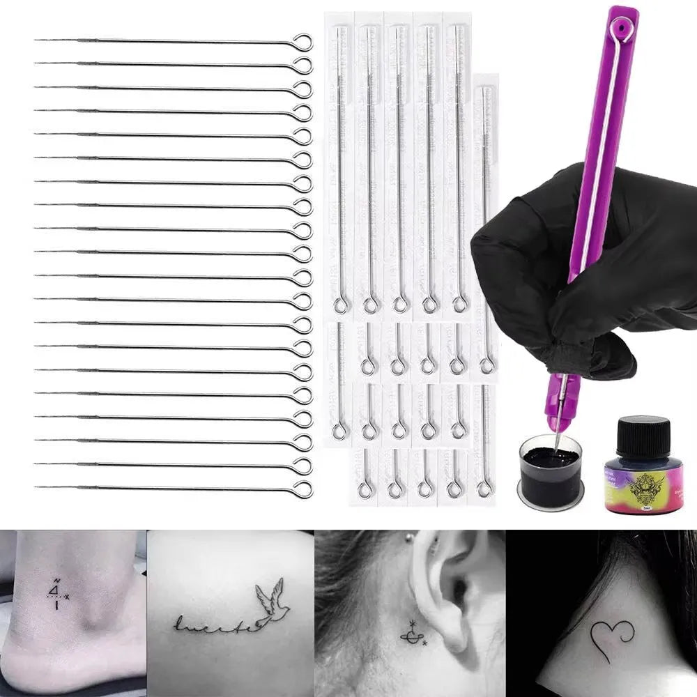 Complete DIY Hand Poke and Stick Tattoo Kit Tattoo Practice Poke Stick Kit Tattoo Set with Ink Needles Pen for Body Art