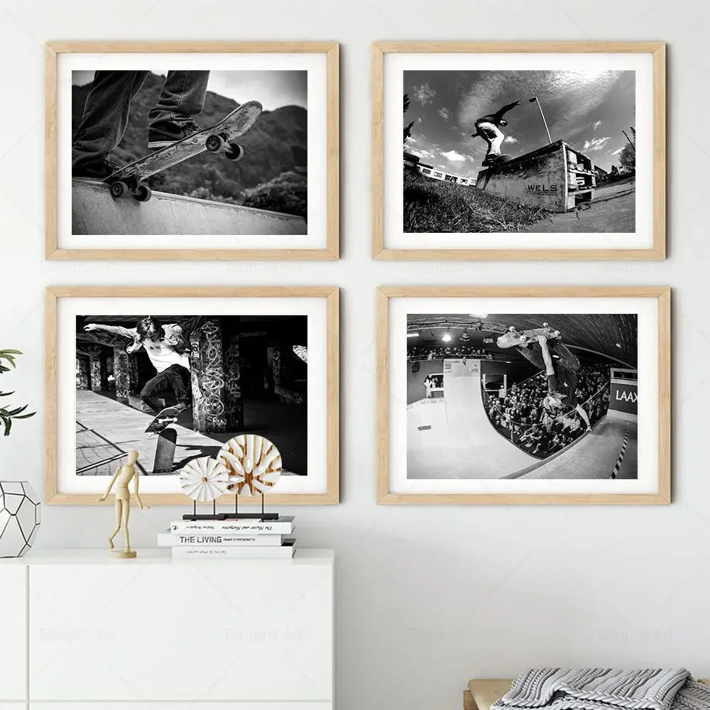 Skateboarding Extreme Sports Posters Prints Black White Photo Canvas Painting Wall Art Pictures Room Decor Skateboard Lover Gift