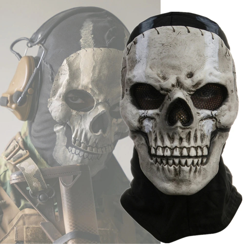 Cafele Hot Game Call of Duty Latex Mask Horror Ghosts Skull Hood Headgear Helmet Cosplay Costume Adult Unisex Halloween Prop