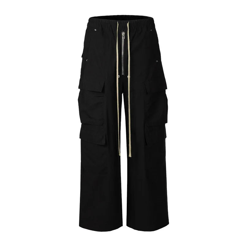 High Street RO Style Men's Wide Leg Workwear Pants Trendy Brand Dark Multi Pocket Floor Length Bell Bottoms Cross Border Hot ...