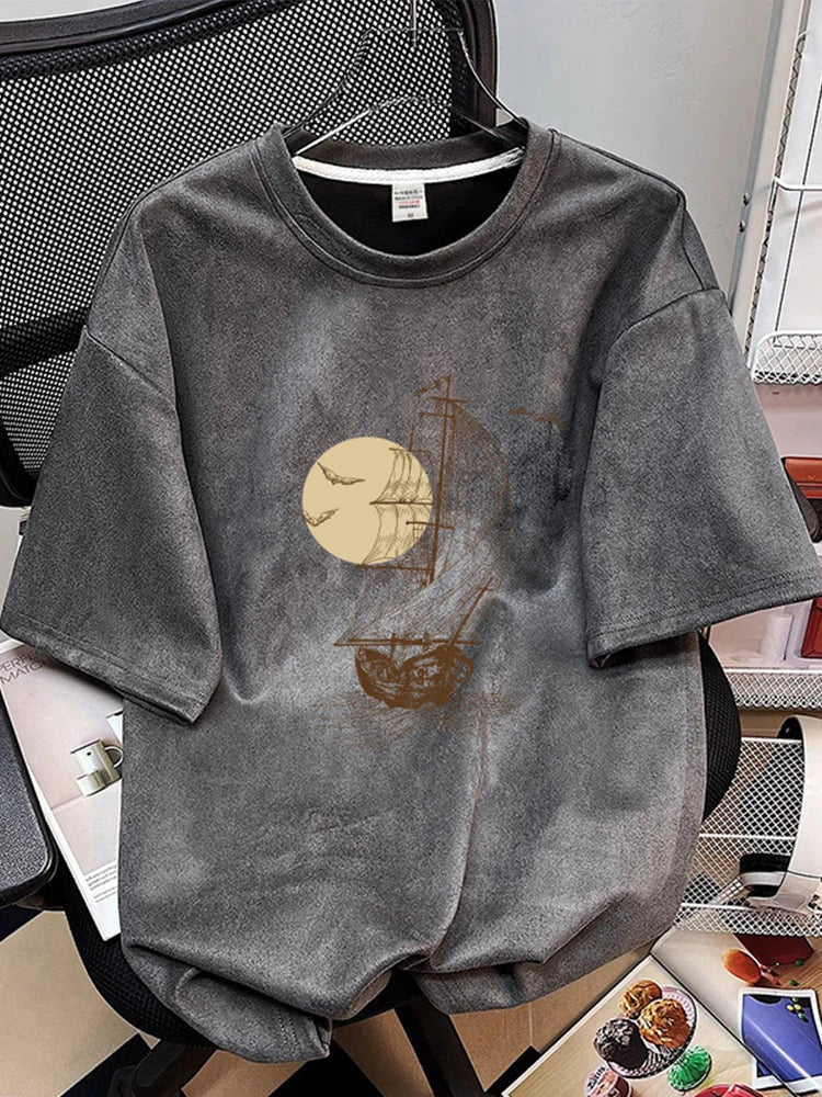 Summer 2026 New Suede Crew Neck T Shirts For Men Graphic Printed Short Sleeve T-Shirt Man Goth Fashion Y2K Streetwear Tee Tops