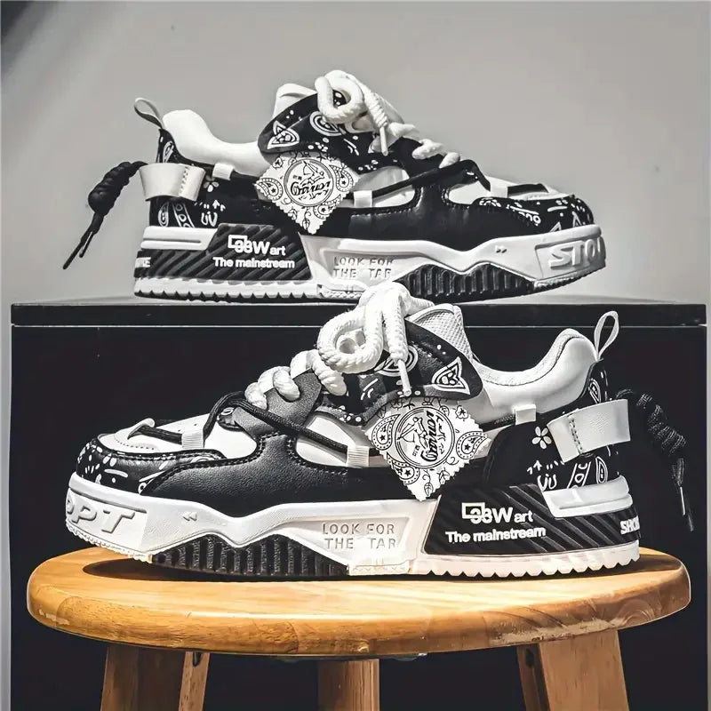 Men's New Classic Black-White Contrast Retro Streetwear Skateboard Shoes Suitable for Daily Commuting And Street Style Outfits