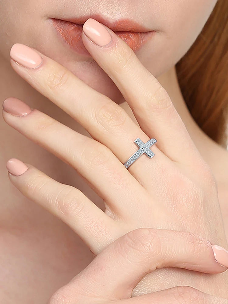 925 Sterling Silver Simple Sacred Pure Cross Zirconia Ring For Women Engagement Wedding Luxury High Quality Fine Jewelry