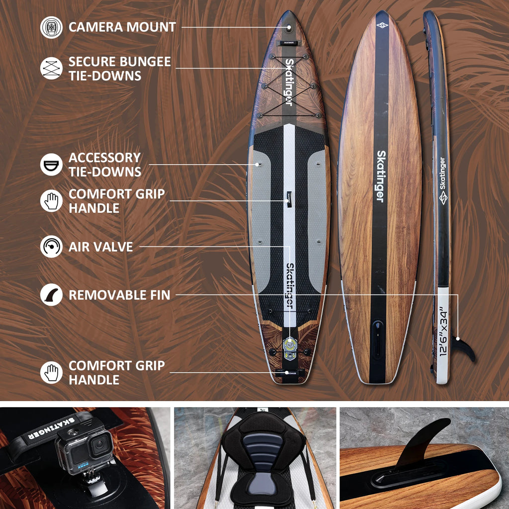 SKATINGER 12'6''x34''x6'' Inflatable Paddle Board for Adults Waterproof Standing Style SUP Board with Accessories for Aquatic