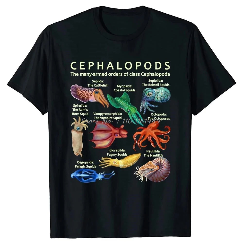 The Cephalopod Octopus Squid Cuttlefish Classic T Shirts Summer Graphic Cotton Streetwear Short Sleeve Birthday Gifts T-shirt