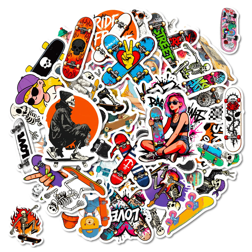 56/112 Pcs Street Style Skateboard Culture Creative Skull Stickers DIY Helmet Skate Car Door Bicycle Stationery Box Waterproof