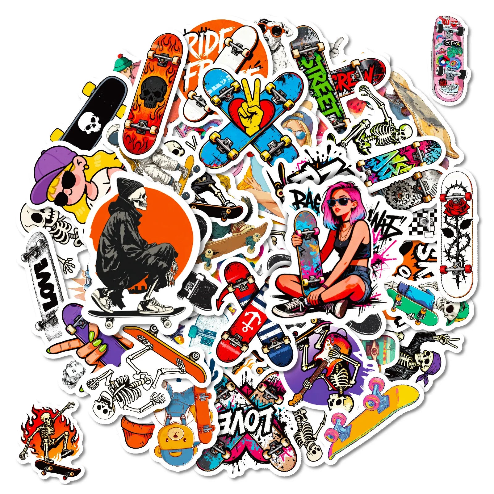 56/112 Pcs Street Style Skateboard Culture Creative Skull Stickers DIY Helmet Skate Car Door Bicycle Stationery Box Waterproof