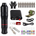 Tattoo Machine Kit Complete Rotary Tattoo Pen with Wired Power Supply Cartridge Needles Permanent Makeup Tools for Artists