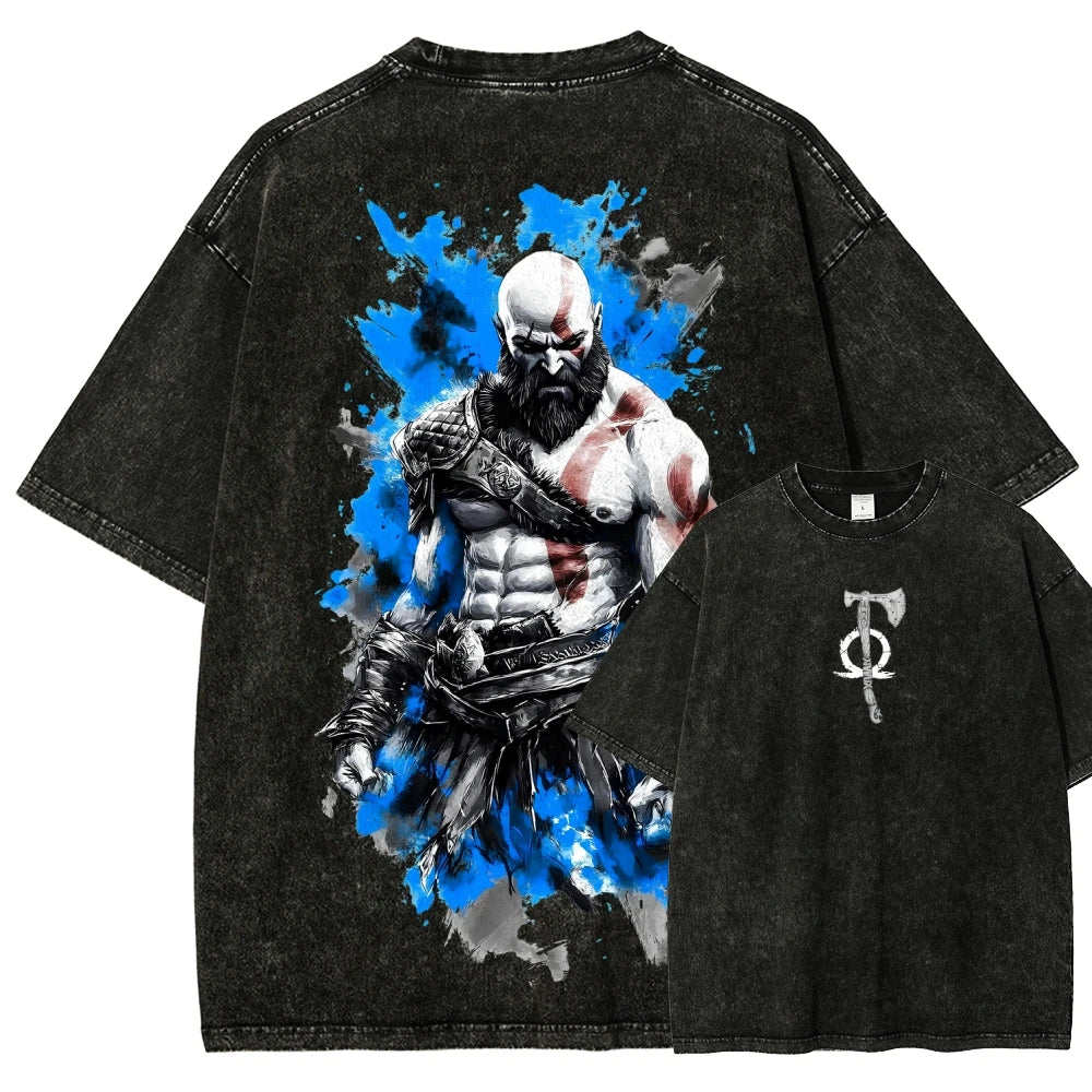 God of War Washed T-shirt 2026 New Model personality Clothes shirt Year round clothing Retro Fashion Vintage Loose high quality