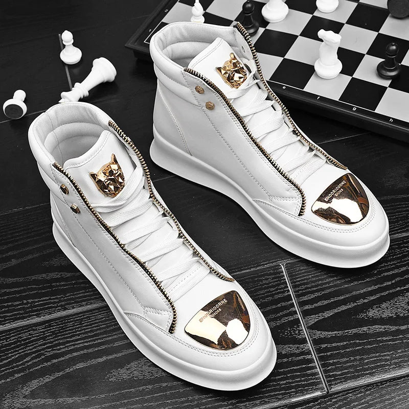 Skateboard Shoes Men high top Sneakers Men Sport Flat Shoes Male Leather Tourism Waterproof Casual Running Hip-Hop Board Shoes
