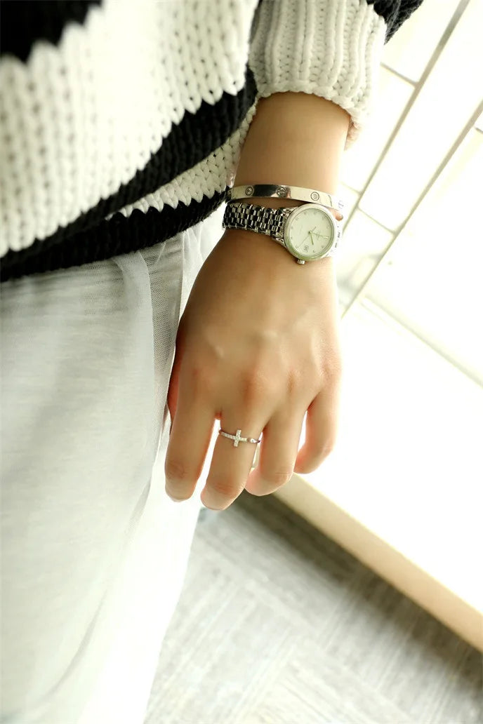 925 Sterling Silver Cross Rings for Women Exquisite CZ Stone Adjustable Open Ring Silver 925 Jewelry
