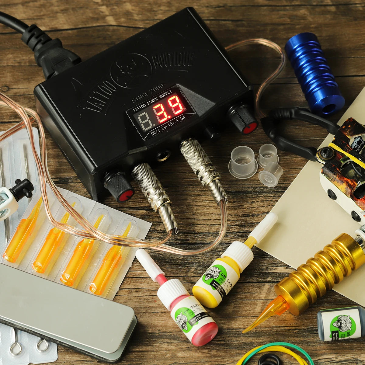 Professional Coil Tattoo Machine Kits Power Supply Tattoo Ink Gloves Grips Practice Skin Tattoo Needles Set Maquiagem Tool Set