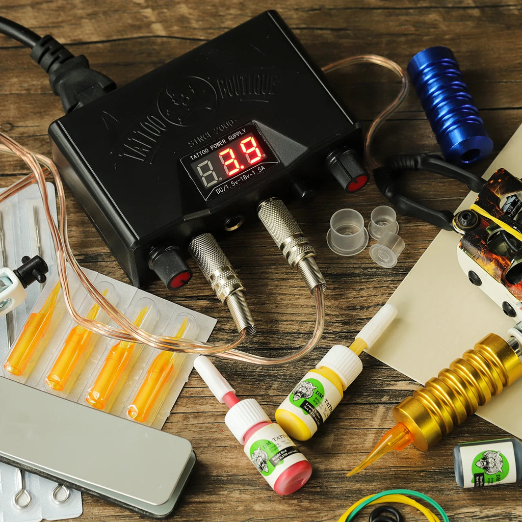 Professional Coil Tattoo Machine Kits Power Supply Tattoo Ink Gloves Grips Practice Skin Tattoo Needles Set Maquiagem Tool Set