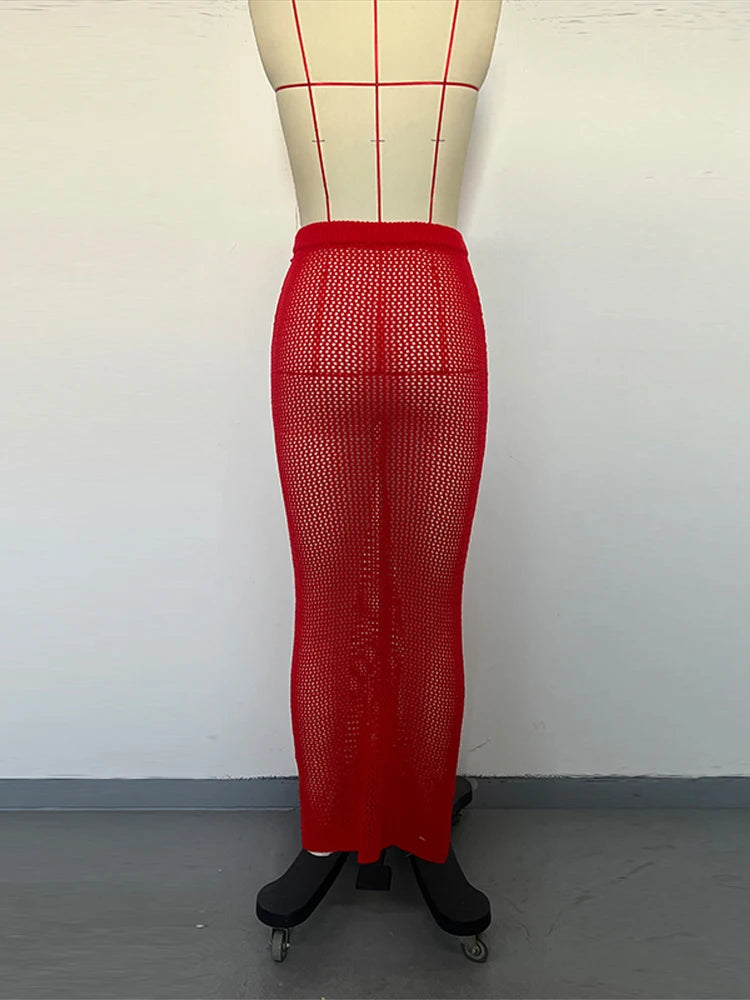 3d Flower Crochet Skirts Set Women Hollow Out Crop Bikini Slim High Waist Long Skirt 2026 Spring Summer 2 Pieces Beach Outfits