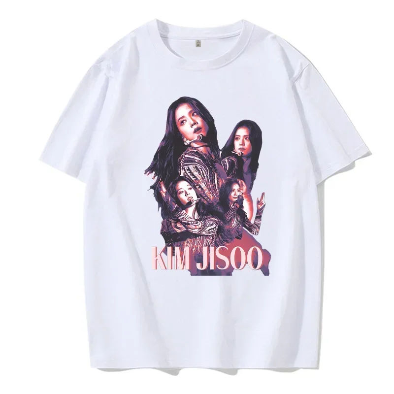 Black and Pink Jisoo Picture Printing Comfortable and Breathable Summer Fashion Casual T-shirt  Kpop Star Printed T-shirt