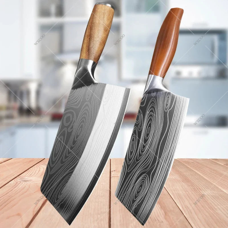 Kitchen Knife Damascus Pattern Japanese Chef Knife Stainless Steel Cleaver Butcher Knife Slicing Chopping Cutter Cooking Tool