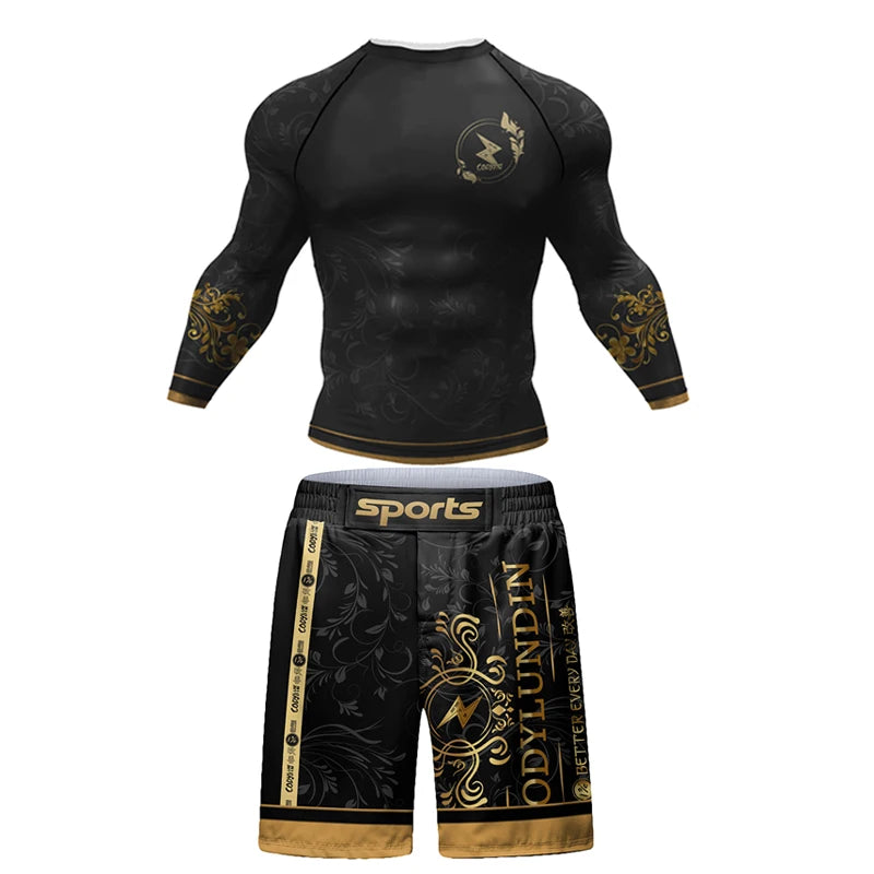 MMA Boxing Rashguard T Shirts+Pants Suit Men's Jiu Jitsu BJJ Boxing Jerseys MMA Compression T-Shirts Muay Thai Shorts Sportsuit