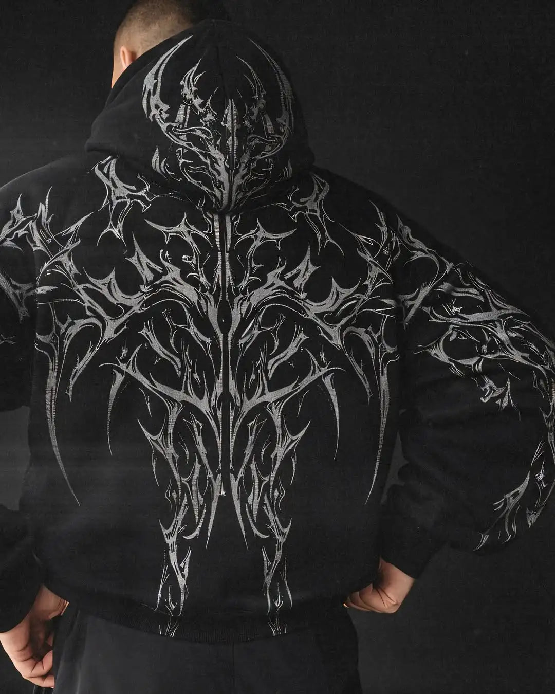 Men Women Y2K Gothic Grunge Hoodie Vintage Distressed Art Graphic Sweatshirt Oversize Streetwear Hip Hop Darkwear ZIP-UP