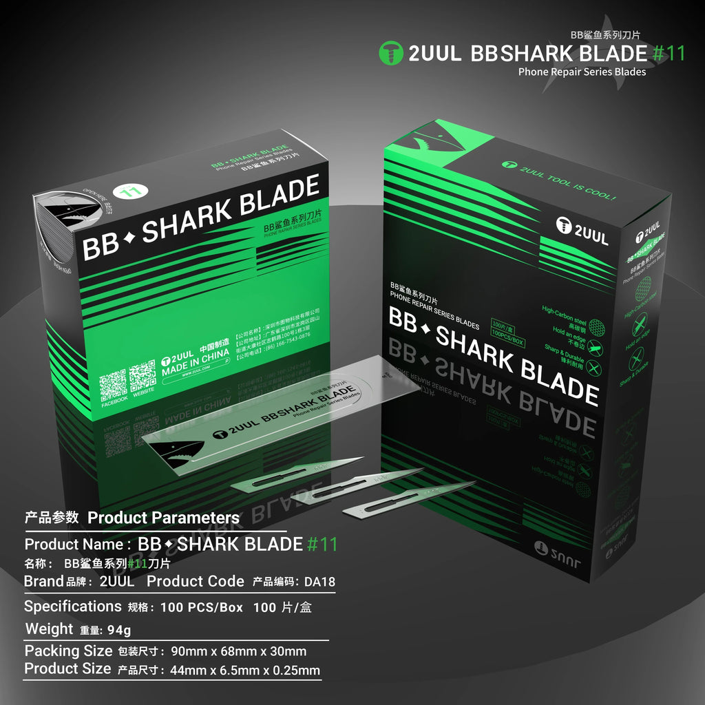 2UUL DA18 BB Shark #11 100pcs/Box Scalpel Knife Blades High Carbon Steel Rust-proof Sharp Blade for Cell Phone PCB Board Repair