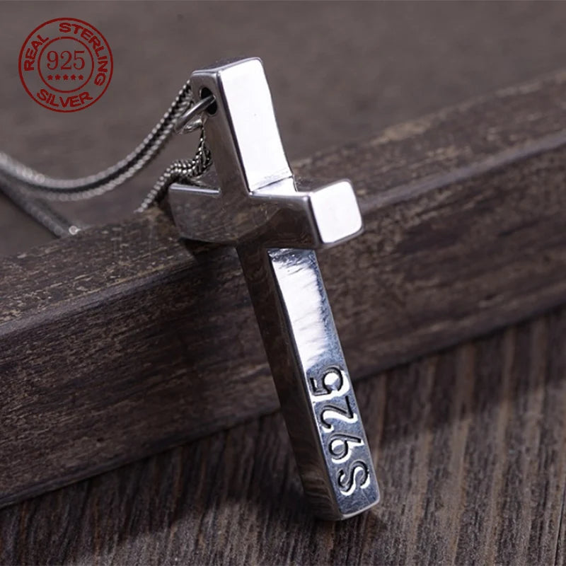 Real Solid 925 Sterling Silver Cross Pendant For Men And Women Smooth High Polishing Simple Design Jesus Christ Jewelry