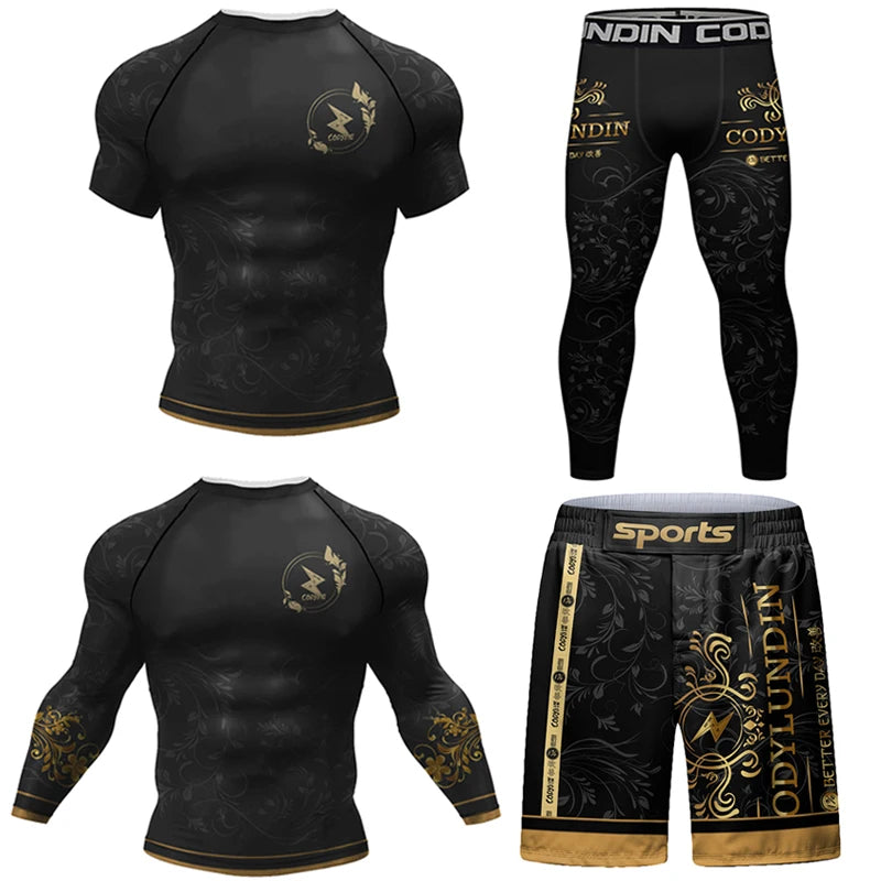 MMA Boxing Rashguard T Shirts+Pants Suit Men's Jiu Jitsu BJJ Boxing Jerseys MMA Compression T-Shirts Muay Thai Shorts Sportsuit