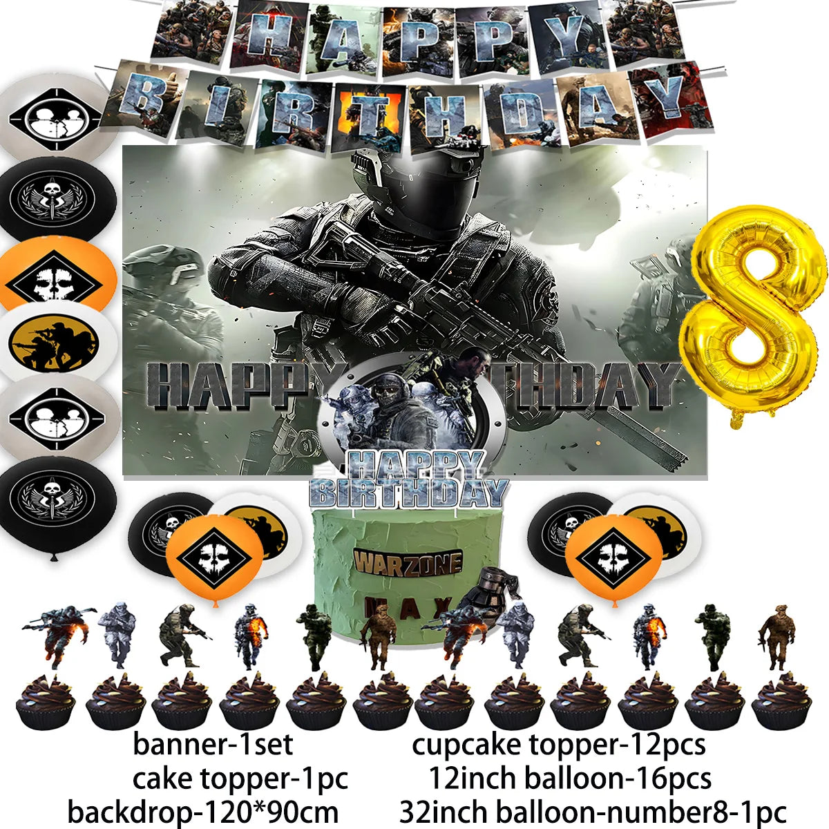 Call of Duty Theme Child Birthday Party Decoration Hot Game Gun Army Balloon Banner Backdrop Cupcake Toppers Kids Baby Gifts