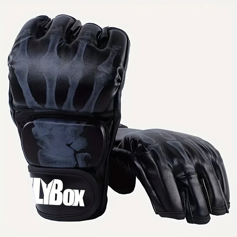 1 Pair of Pu Boxing Gloves Mma Gloves Half Finger Sandbag Taekwondo Muay Thai Gloves Professional Boxing Training Equipment