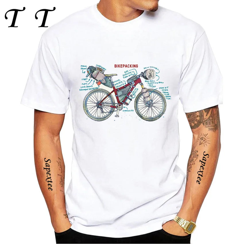 Travel On Gravel Bikepacking Print T-Shirt Summer Men Short Sleeve Funny Bicycle Sport Boy Tops Anatomy Bike Cycling Casual Tees