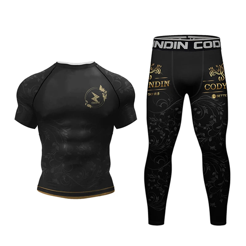 MMA Boxing Rashguard T Shirts+Pants Suit Men's Jiu Jitsu BJJ Boxing Jerseys MMA Compression T-Shirts Muay Thai Shorts Sportsuit