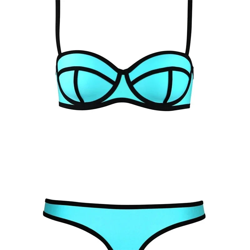Western Style Sexy Bikini Two Piece Molded Cup Three Point Micro Coverage Set For Women Beach Pool Party Summer Vacation