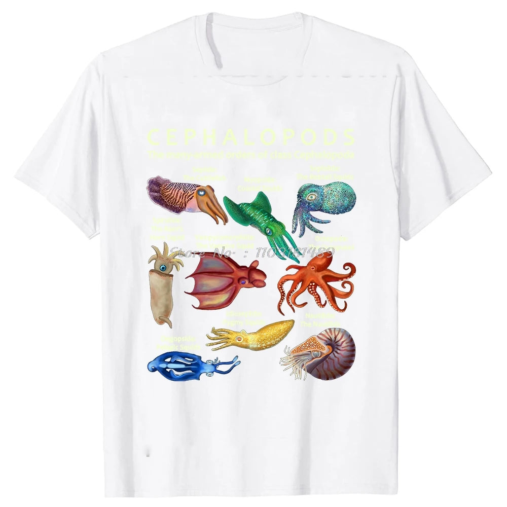 The Cephalopod Octopus Squid Cuttlefish Classic T Shirts Summer Graphic Cotton Streetwear Short Sleeve Birthday Gifts T-shirt