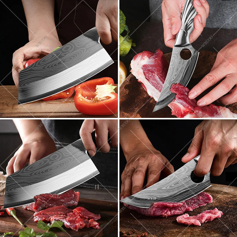 Kitchen Knife Damascus Pattern Japanese Chef Knife Stainless Steel Cleaver Butcher Knife Slicing Chopping Cutter Cooking Tool