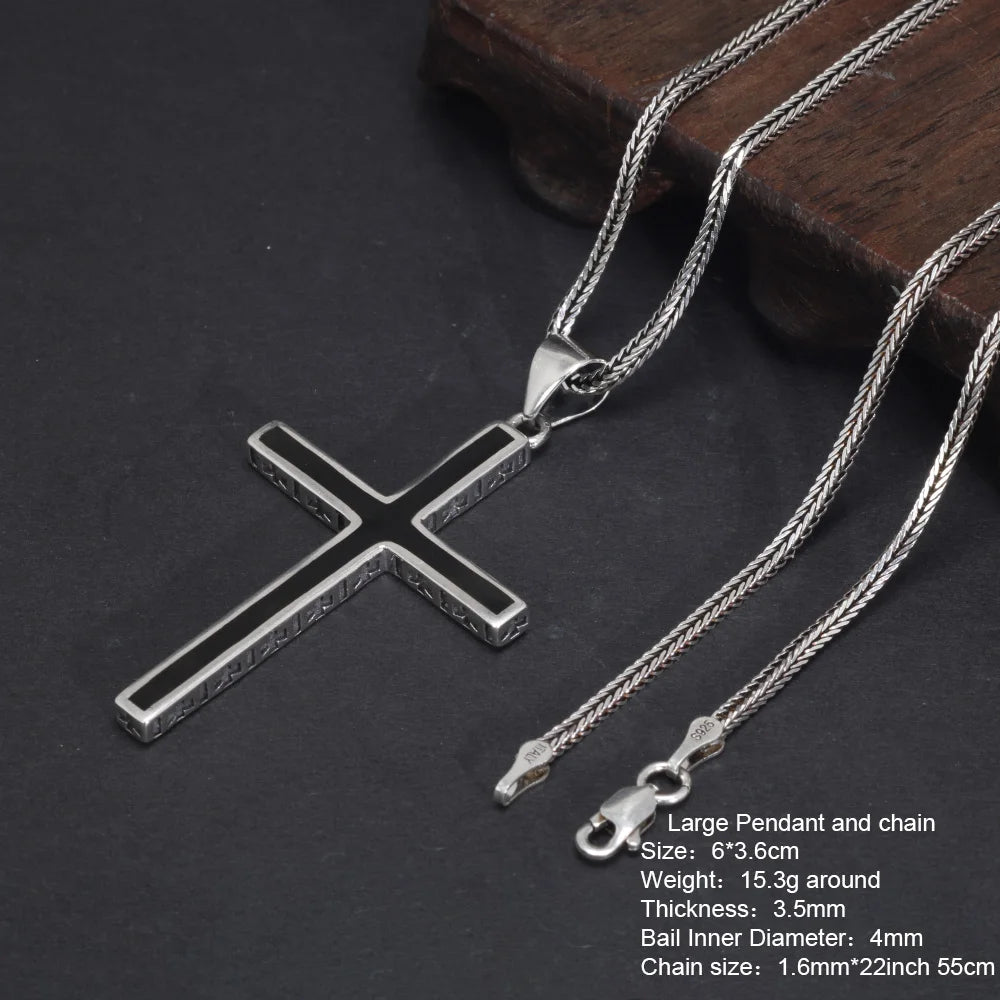 Real Solid 925 Sterling Silver Crosses For Men Christian Black Jesus Pendant Couples Women Lovers Fine Jewelry