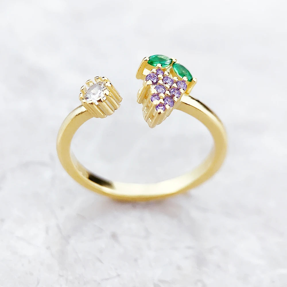 Ring Grape Gold Brand New Trendy Fine Jewelry Pure 925 Strerling Silver Sweet And Stylish Gift For Women