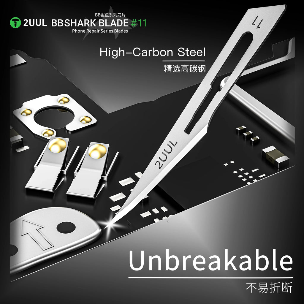 2UUL DA18 BB Shark #11 100pcs/Box Scalpel Knife Blades High Carbon Steel Rust-proof Sharp Blade for Cell Phone PCB Board Repair