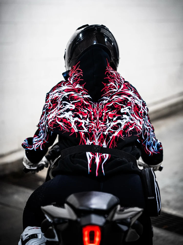 Mens New luminous motorcycle Hoodie Harajuku Dark Streetwear Luminous Magic Sword Graphic Print Hooded Sweatshirt Vintage Unisex