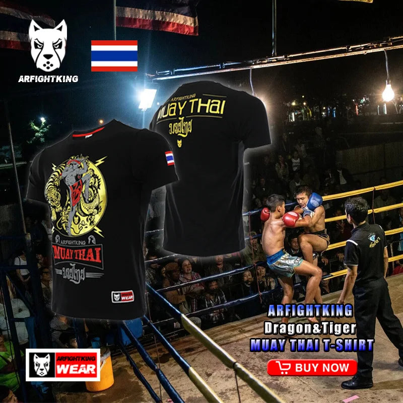 MMA Dragon Tiger Thai Boxing Short Sleeve Fighting Fitness Sports Sanda T-shirt Boxing Suit Running Leisure Multifunction