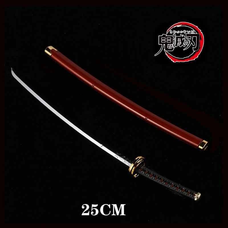 Demon Killer Tanjiro Sun Wheel Knife Metal Gift Props Samurai Sword With Sheath Sword Weapon Model Children's Toys 25CM