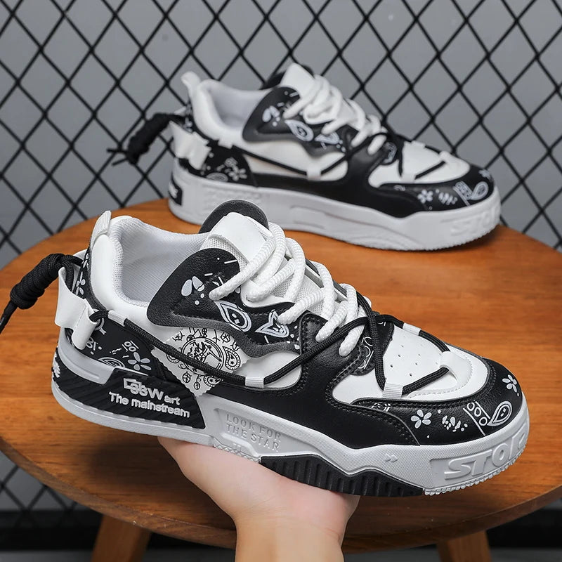 Men's New Classic Black-White Contrast Retro Streetwear Skateboard Shoes Suitable for Daily Commuting And Street Style Outfits