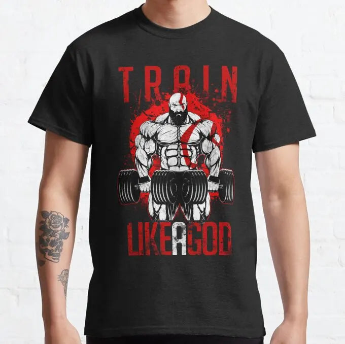 God of War Train Like A God Gym T-Shirt Men and Women Summer Pure Cotton Clothing Fashion Casual Short Sleeved T-shirt Unisex