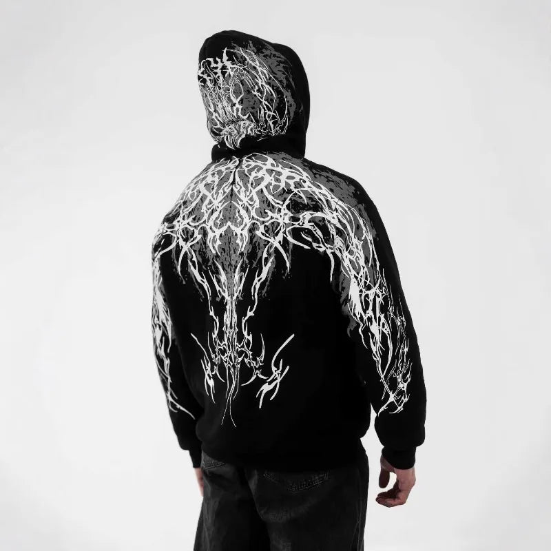 Mens New luminous motorcycle Hoodie Harajuku Dark Streetwear Luminous Magic Sword Graphic Print Hooded Sweatshirt Vintage Unisex
