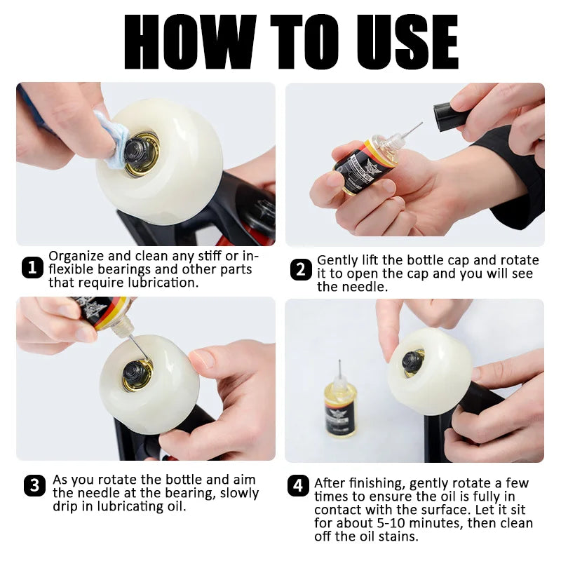Skateboard Bearing Oil + Additive Fluid Set, Needle‑Tip Lube for Wheels, Smooth Spin, Noise Reduction, Rust Protection