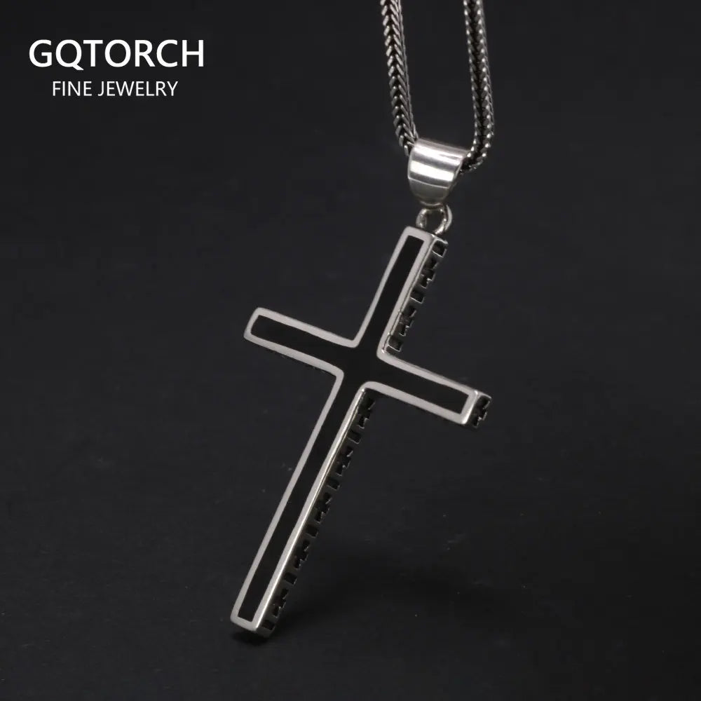 Real Solid 925 Sterling Silver Crosses For Men Christian Black Jesus Pendant Couples Women Lovers Fine Jewelry