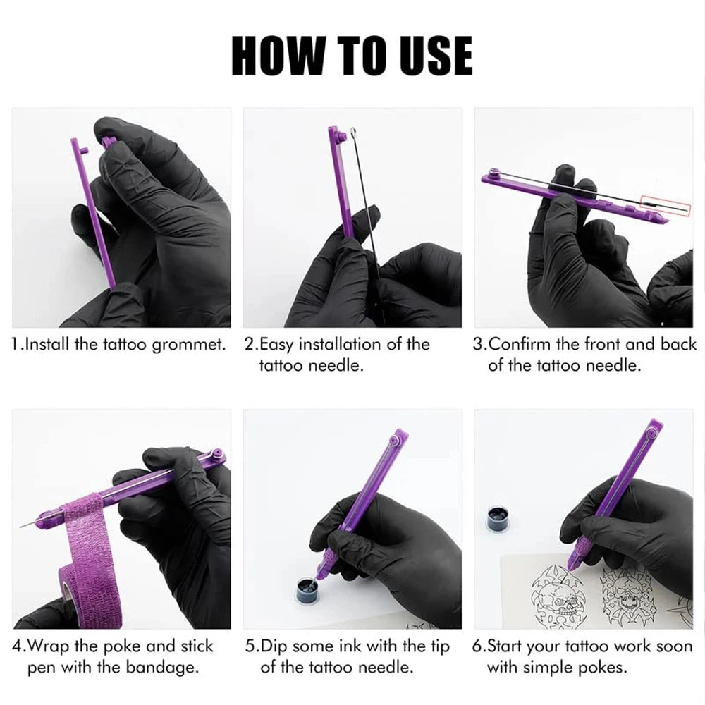 3D Hand Poke and Stick Tattoo Kit with Tattoo Needles Pigment Tattoo Ink Cups Inks for DIY Body Arts Tattoo Set for Beginners