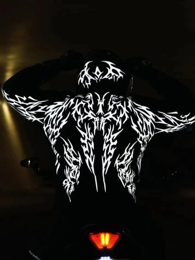 Mens New luminous motorcycle Hoodie Harajuku Dark Streetwear Luminous Magic Sword Graphic Print Hooded Sweatshirt Vintage Unisex