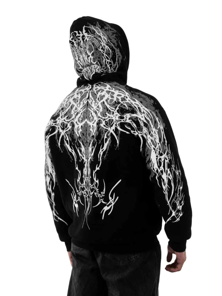 Mens New luminous motorcycle Hoodie Harajuku Dark Streetwear Luminous Magic Sword Graphic Print Hooded Sweatshirt Vintage Unisex