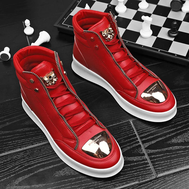 Skateboard Shoes Men high top Sneakers Men Sport Flat Shoes Male Leather Tourism Waterproof Casual Running Hip-Hop Board Shoes
