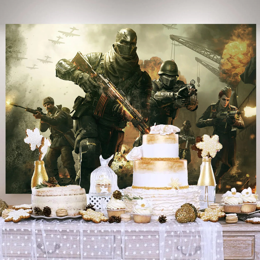 Calling of Duty Theme Background Birthday Party Decoration Stimulating Game Balloon Cake Toppper Accessories Baby Boys Gift Prop