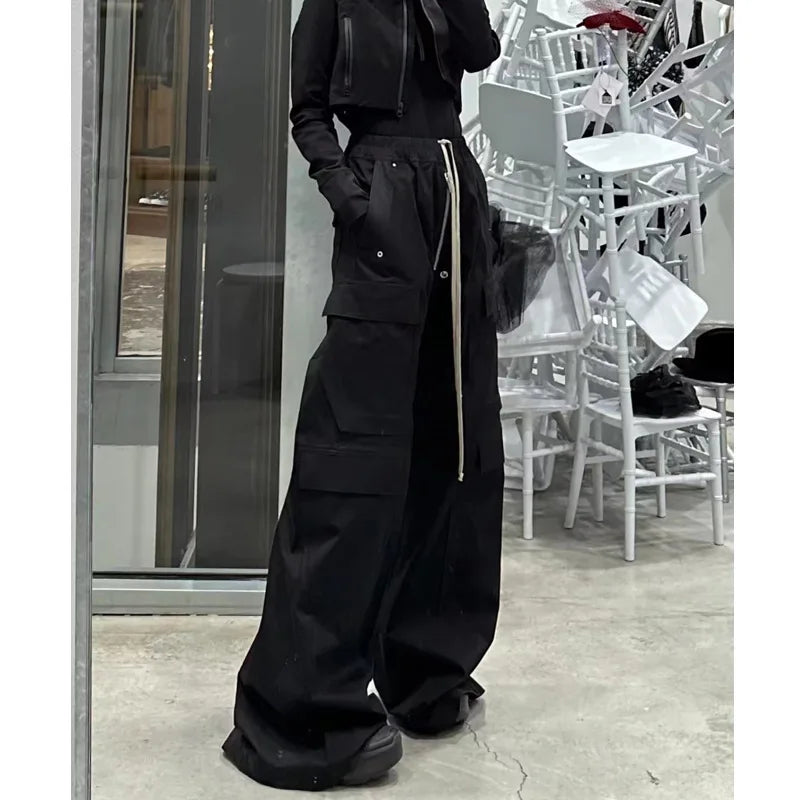 High Street RO Style Men's Wide Leg Workwear Pants Trendy Brand Dark Multi Pocket Floor Length Bell Bottoms Cross Border Hot ...