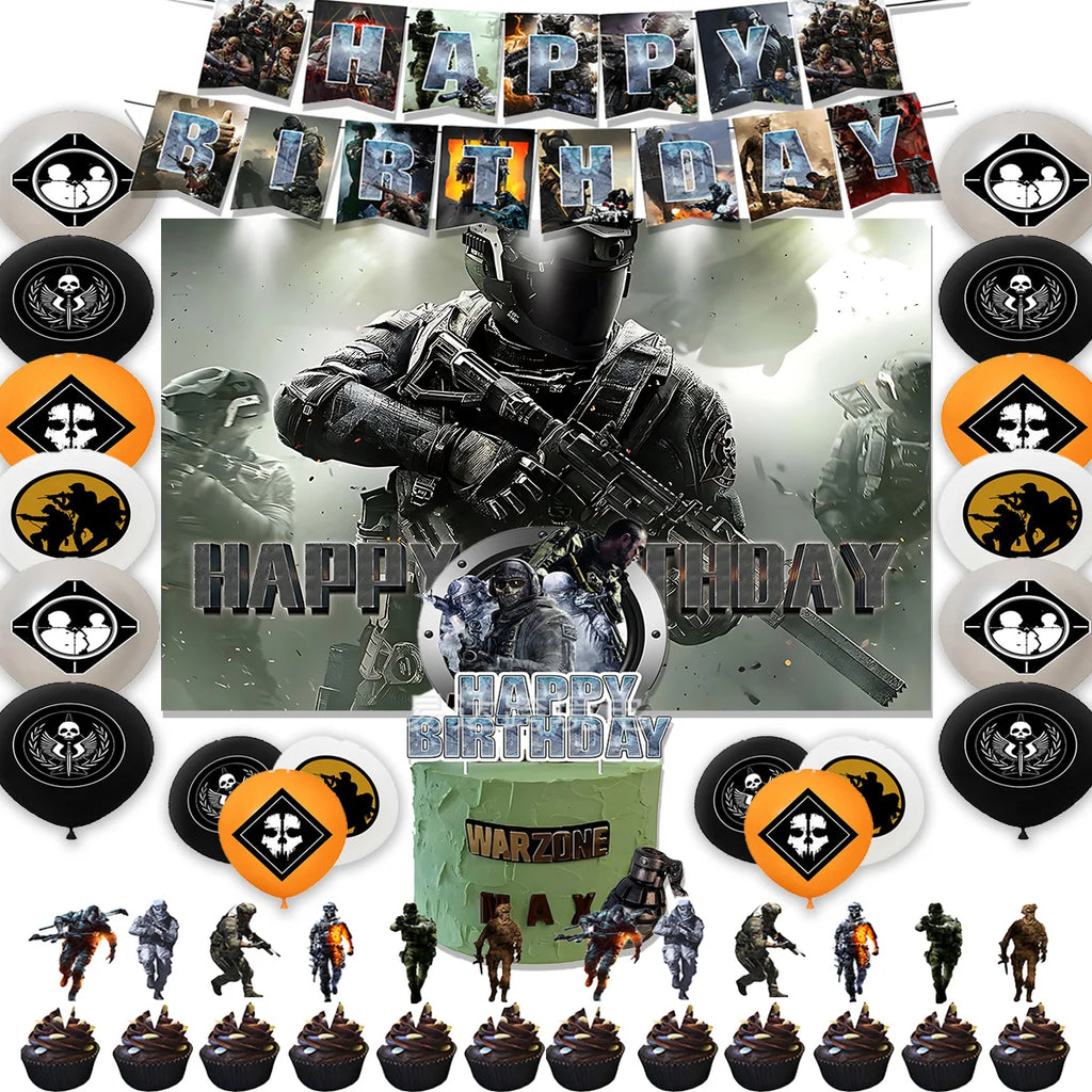 Call of Duty Theme Child Birthday Party Decoration Hot Game Gun Army Balloon Banner Backdrop Cupcake Toppers Kids Baby Gifts